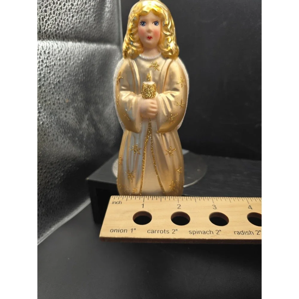 Vintage Krebs Gold Angel Christmas Ornament Gold Glitter Blonde Hair Mica 6.5